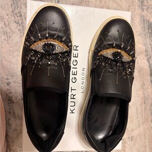 Kurt Geiger Black Embellished Slip-On Shoes